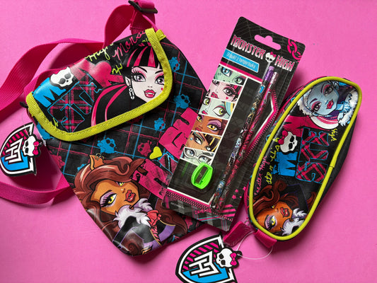 Vintage Monster High mini shoulder bag, pencil case and stationery
