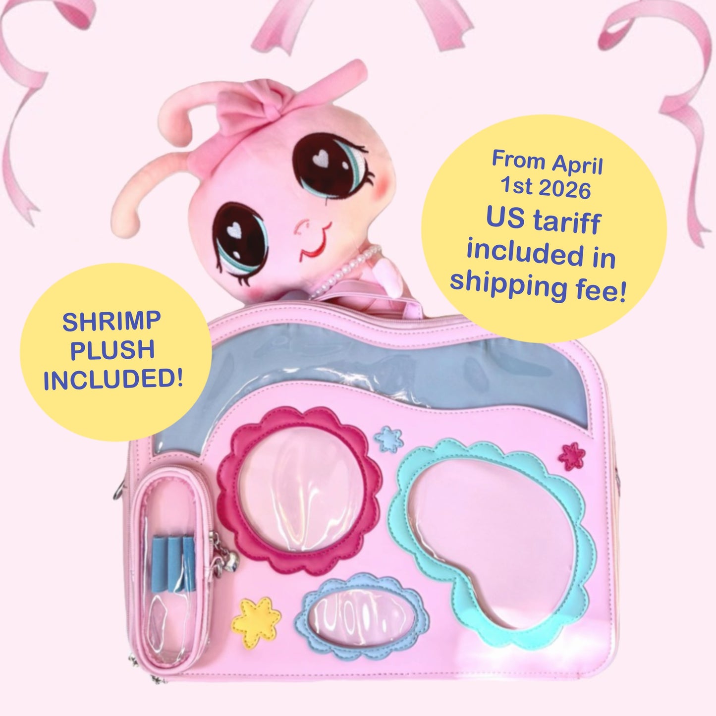 BUNDLE: LIMITED EDITION PINK 2000s Kids Nostalgia Ita Bag and Shrimp Plush